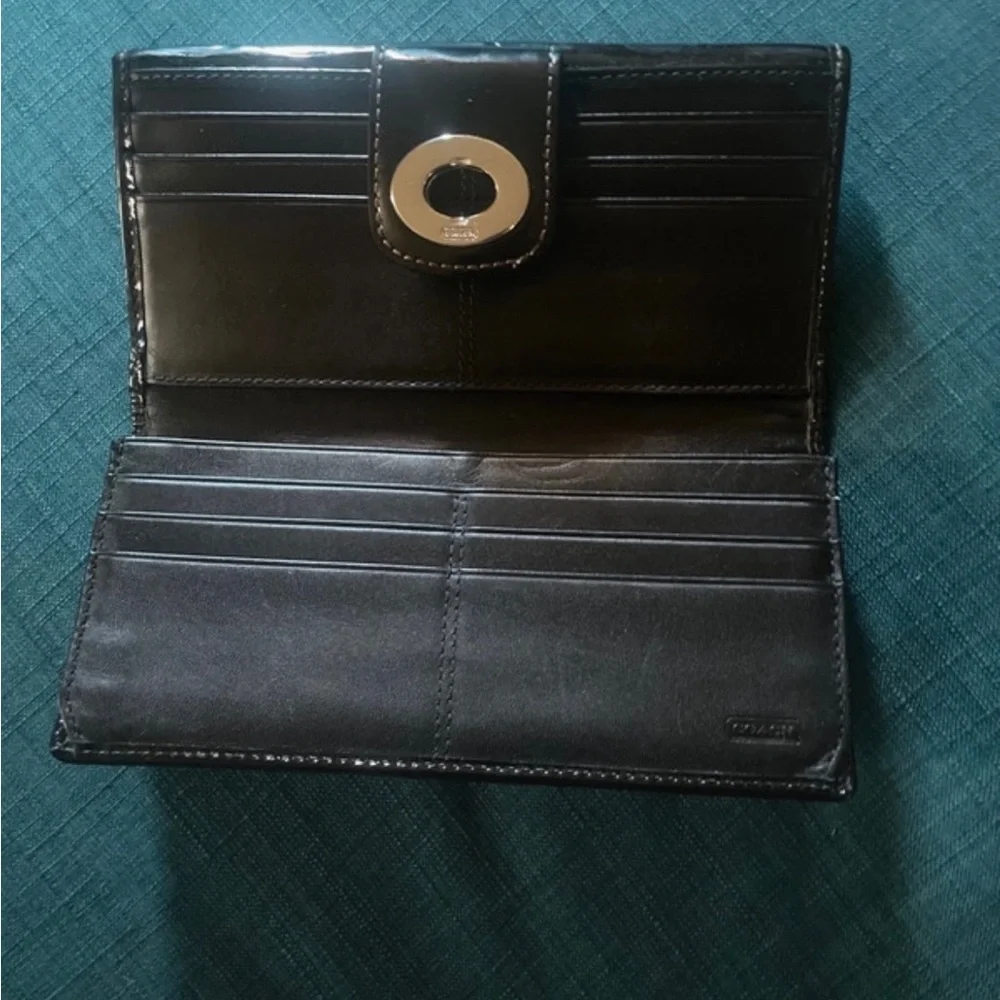 Coach Black Patent Leather Signature Turnlock Wallet